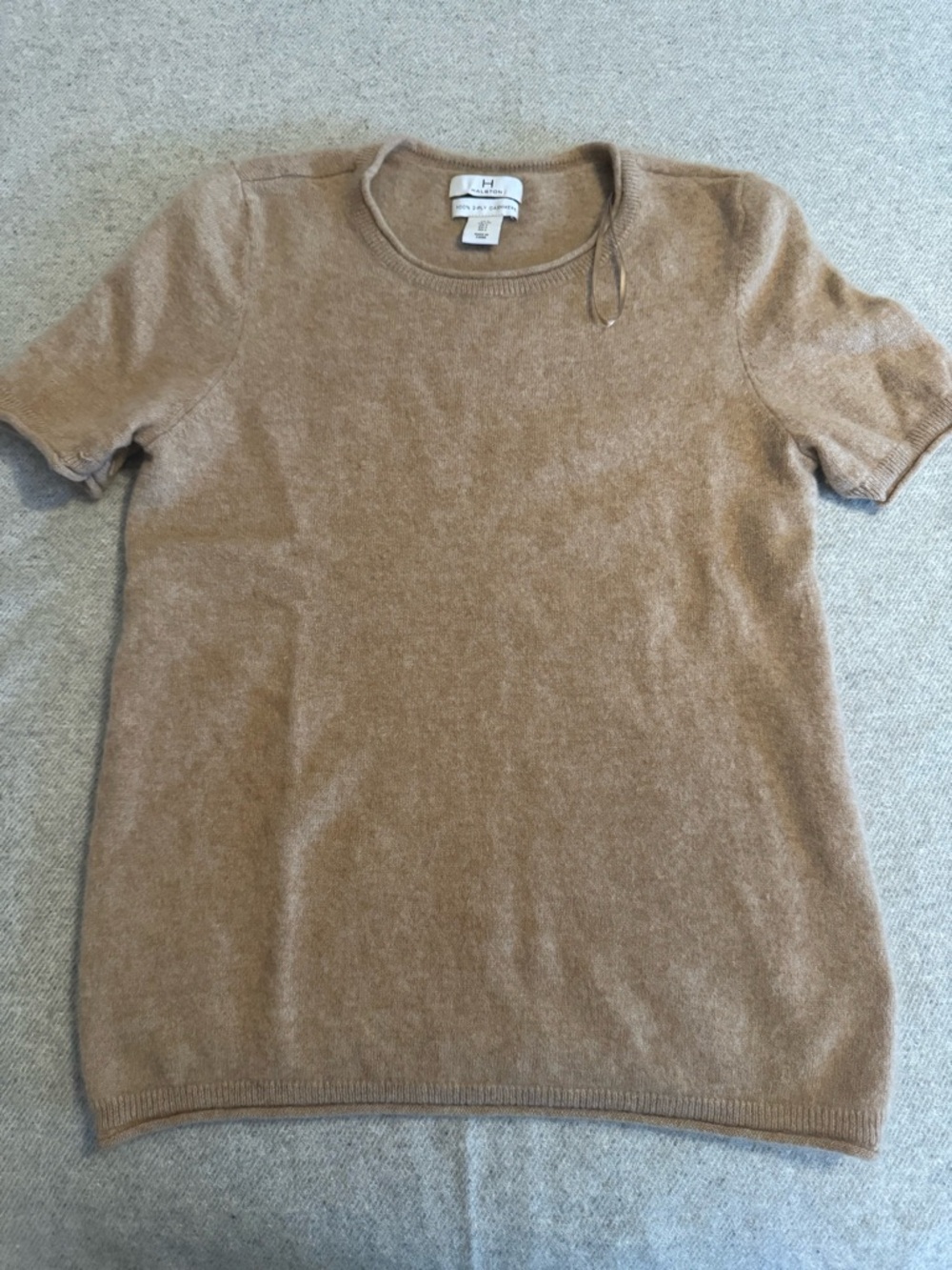 H by Halston Camel Short Sleeve Cashmere Top